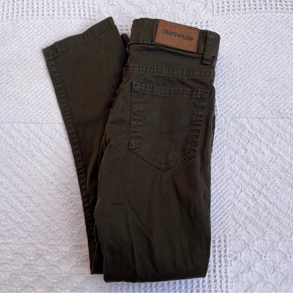 2/$20 Craft + Flow green pants boy kids jeans dark straight dress khakis slim
